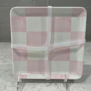 SET 4 PINK CHECKERED Tommy Bahama 6x6” Plates Appetizer Dessert Plate Checked